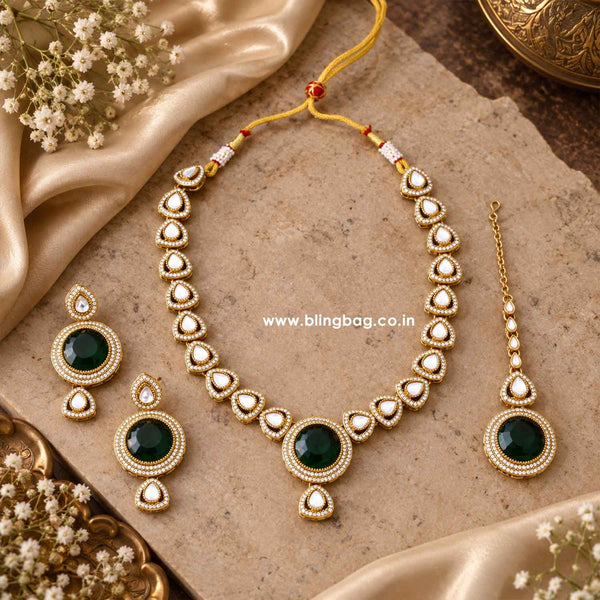 Emerald Raahi Kundan Jewellery Set