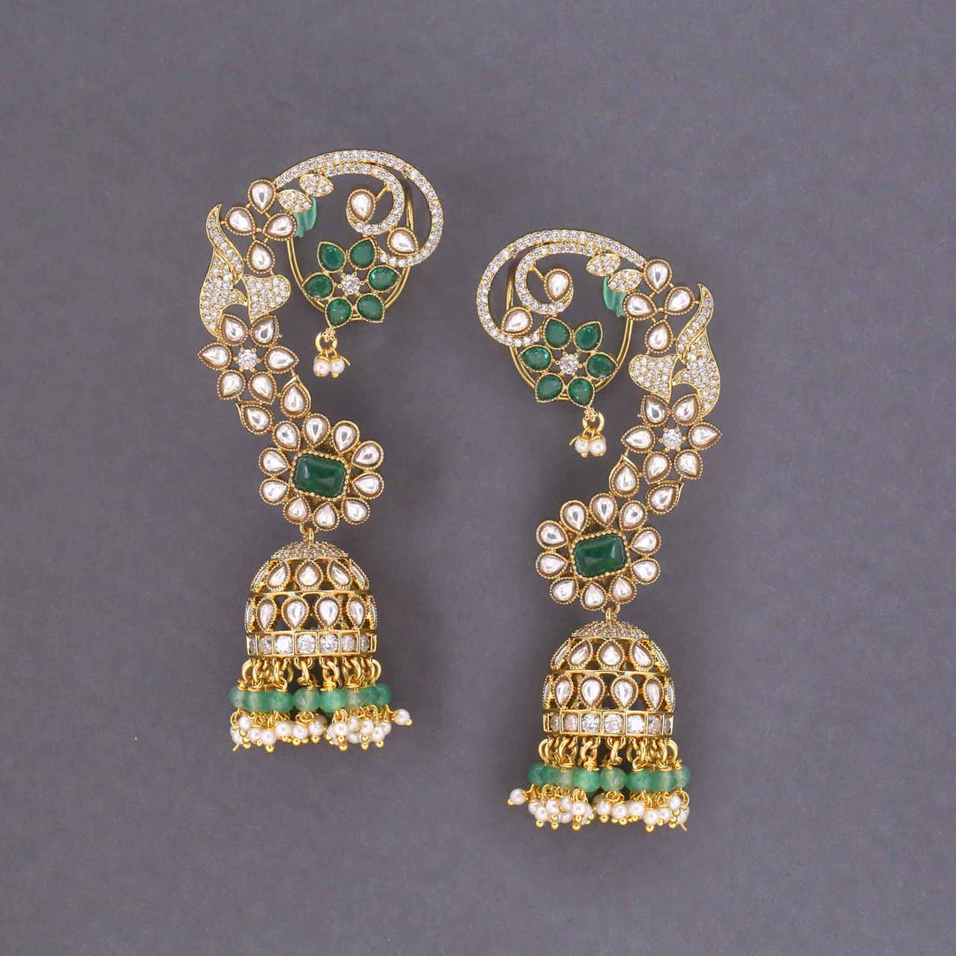 Emerald Raiya Ear Cuff Jhumkis