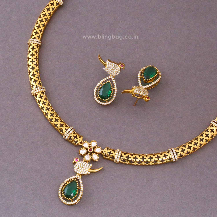Emerald Rajara Antique Jewellery Set- New Arrival
