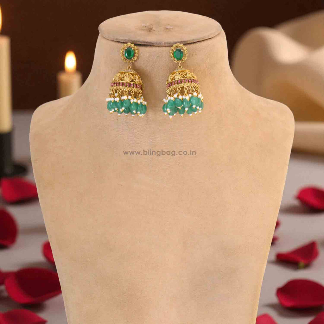 Emerald Rajeshwaria Hasli Temple Jewellery Set - New Arrival