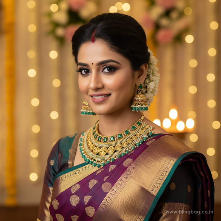 Emerald Rajeshwaria Hasli Temple Jewellery Set - New Arrival