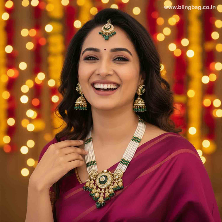 Emerald Rajiza Kundan Jewellery Set