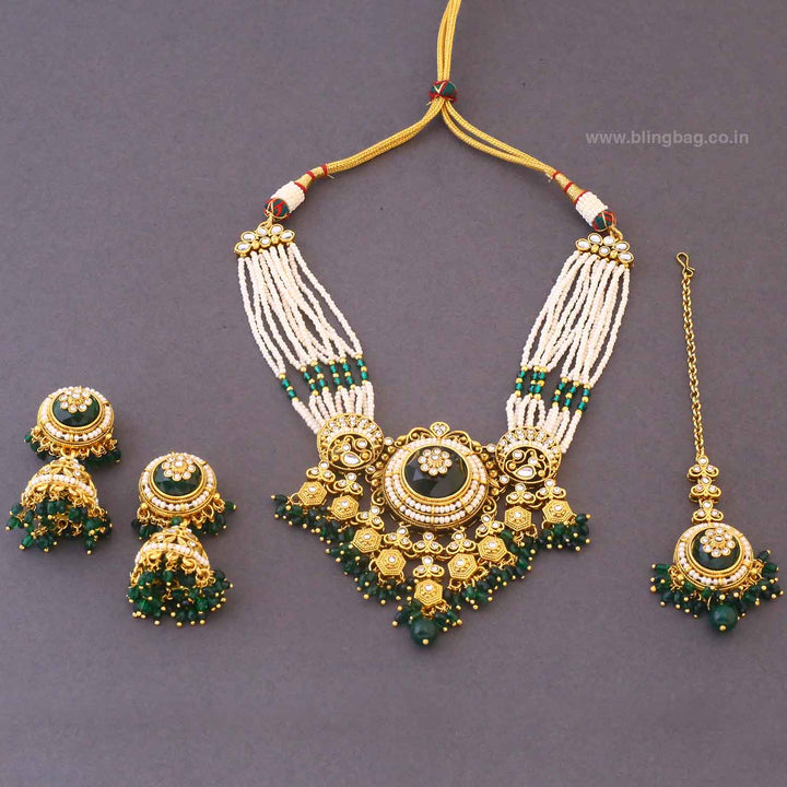 Emerald Rajiza Kundan Jewellery Set