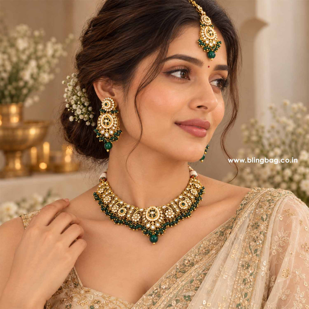 Emerald Rajvi Kundan Jewellery Set