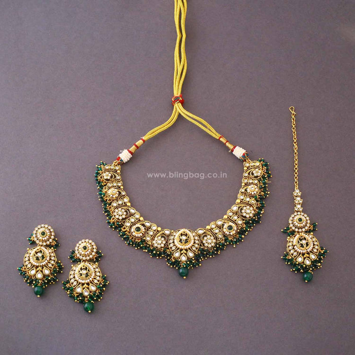 Emerald Rajvi Kundan Jewellery Set