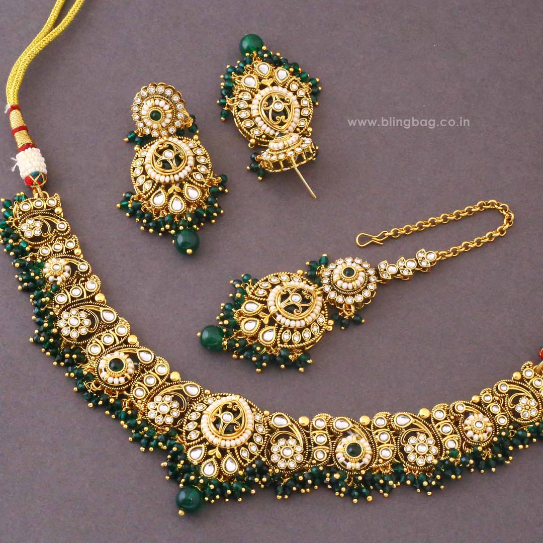 Emerald Rajvi Kundan Jewellery Set