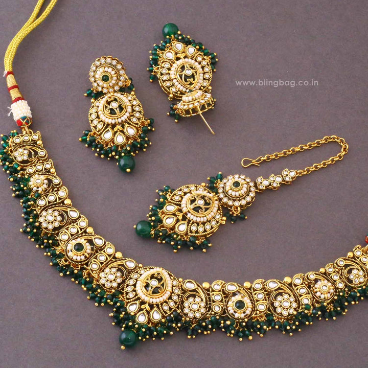 Emerald Rajvi Kundan Jewellery Set