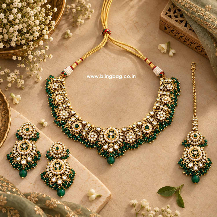 Emerald Rajvi Kundan Jewellery Set