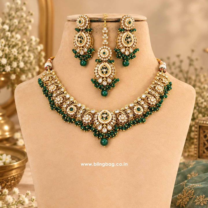 Emerald Rajvi Kundan Jewellery Set