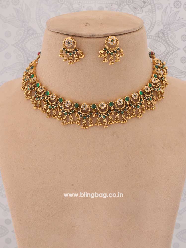 Emerald Rameswaram Temple Jewellery Set