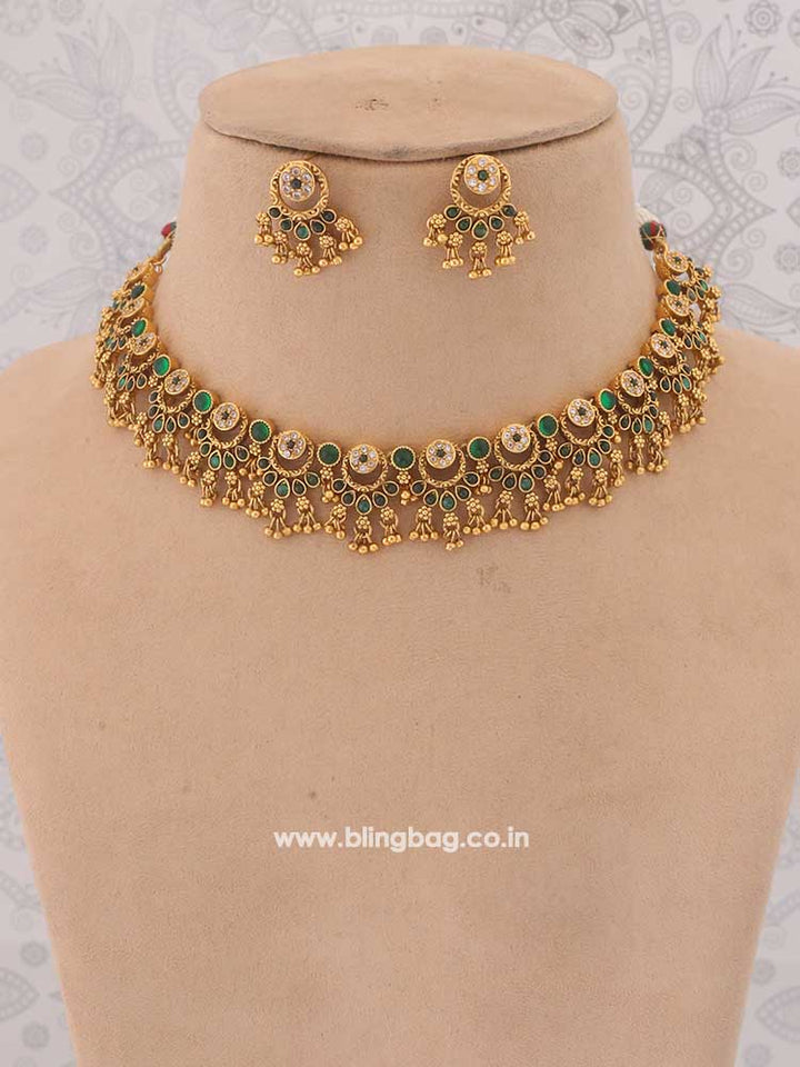 Emerald Rameswaram Temple Jewellery Set