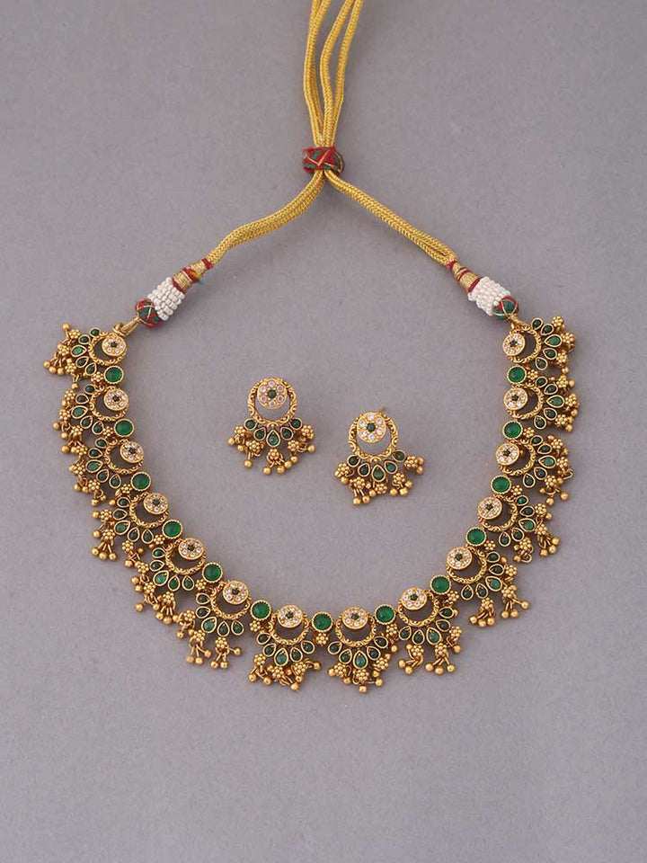 Emerald Rameswaram Temple Jewellery Set