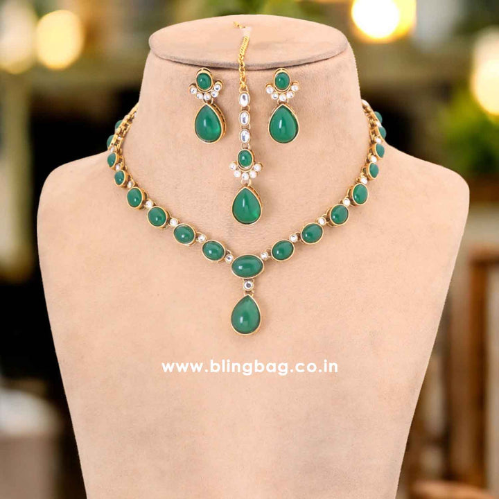 Emerald Raniya Kundan Jewellery Set