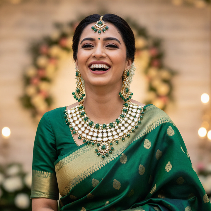 Emerald Rauhana Kundan Jewellery Set