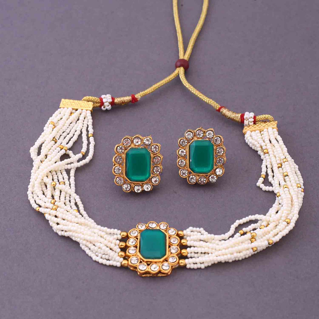 Emerald Rishna Antique Jewellery Set- New Arrival