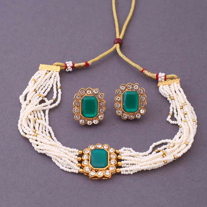Emerald Rishna Antique Jewellery Set- New Arrival