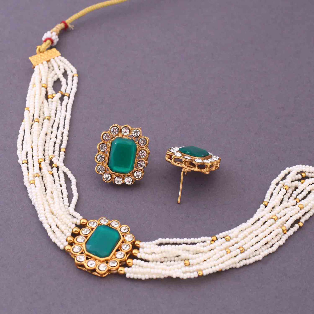 Emerald Rishna Antique Jewellery Set- New Arrival