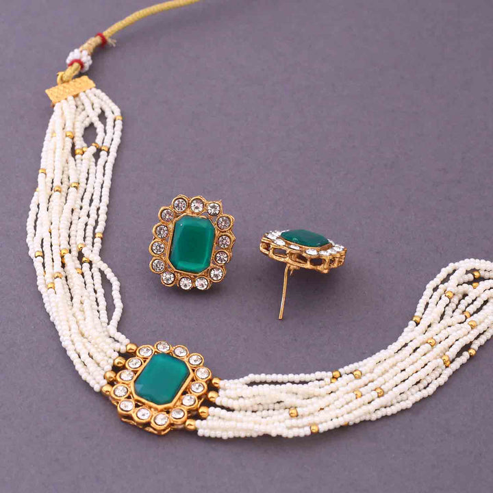 Emerald Rishna Antique Jewellery Set- New Arrival