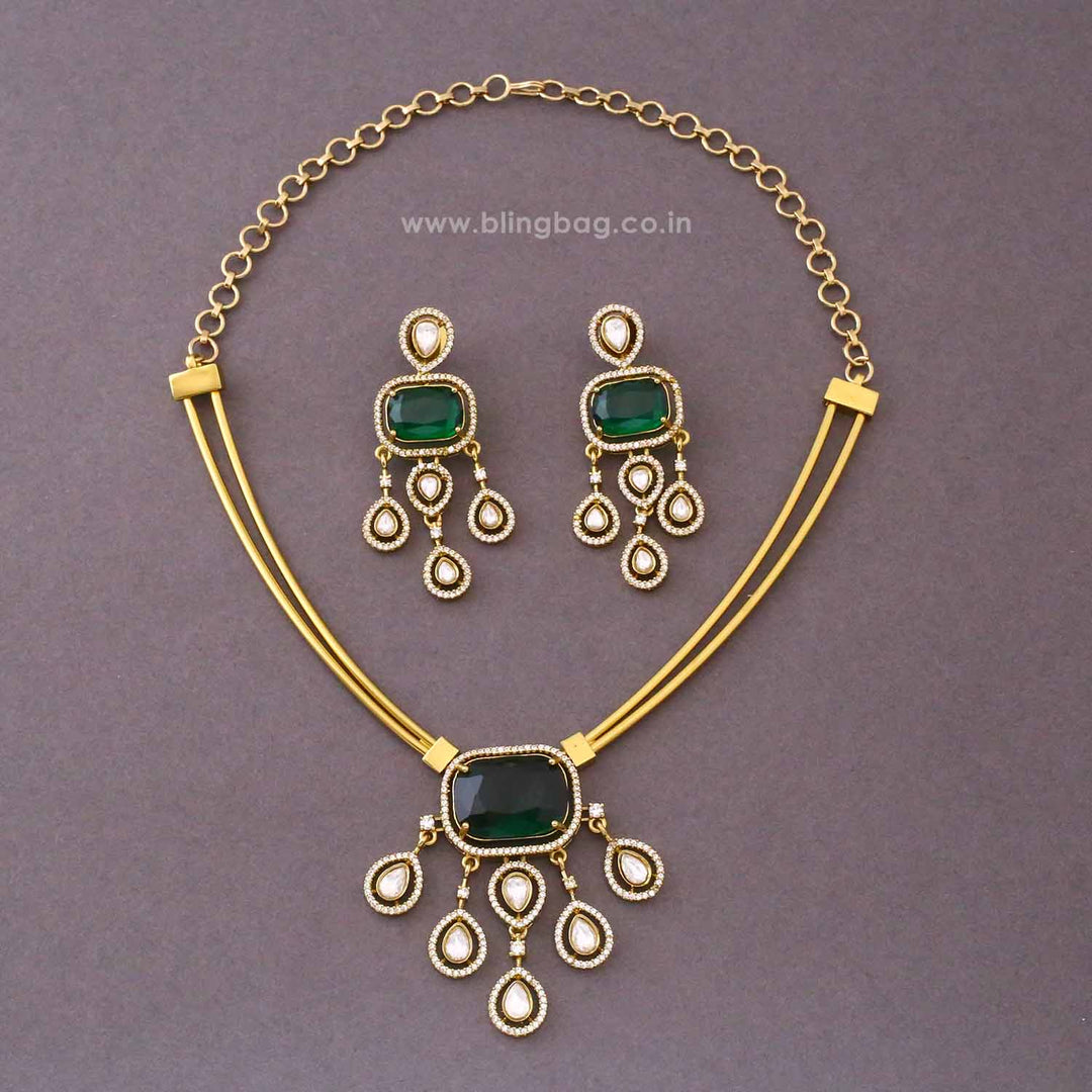 Emerald Ritisha Antique Jewellery Set- New Arrival