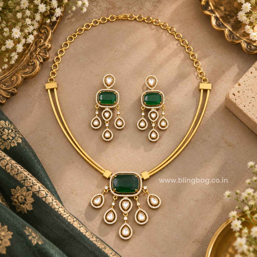 Emerald Ritisha Antique Jewellery Set- New Arrival