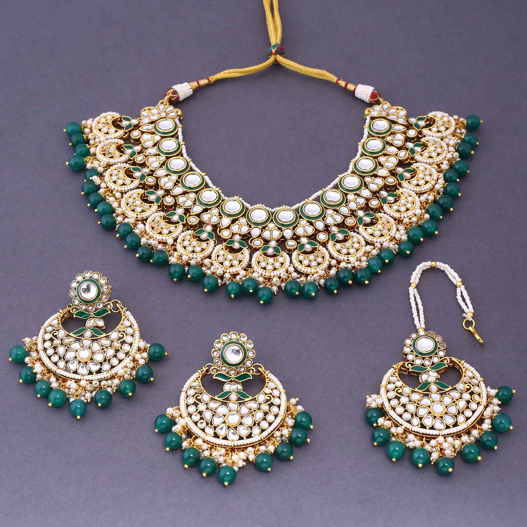 Emerald Rizveena Kundan Jewellery Set