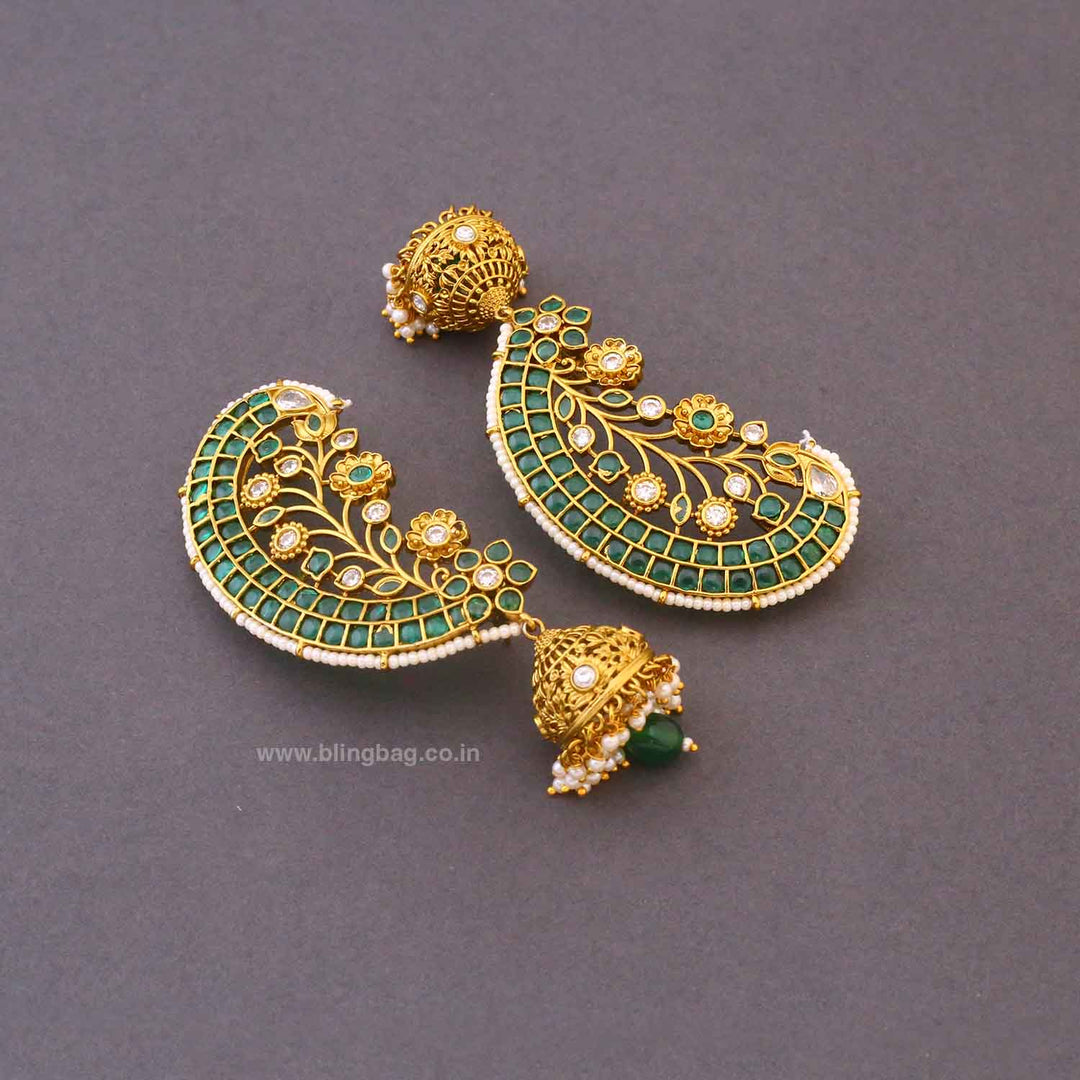 Emerald Roshnia Ear Cuff Jhumkis