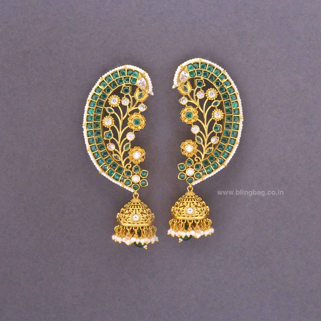 Emerald Roshnia Ear Cuff Jhumkis