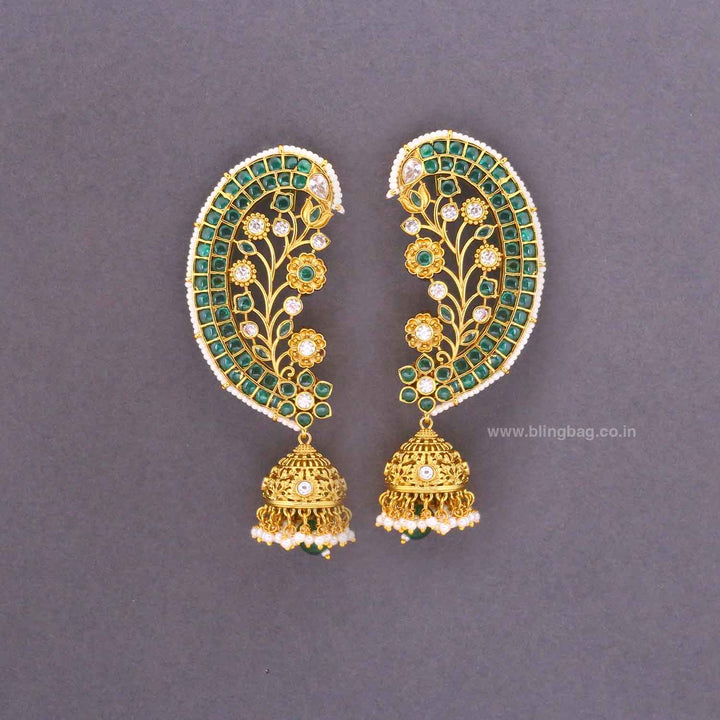 Emerald Roshnia Ear Cuff Jhumkis