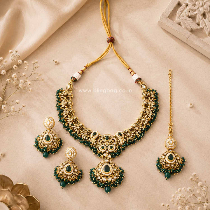 Emerald Roshniika Kundan Jewellery Set