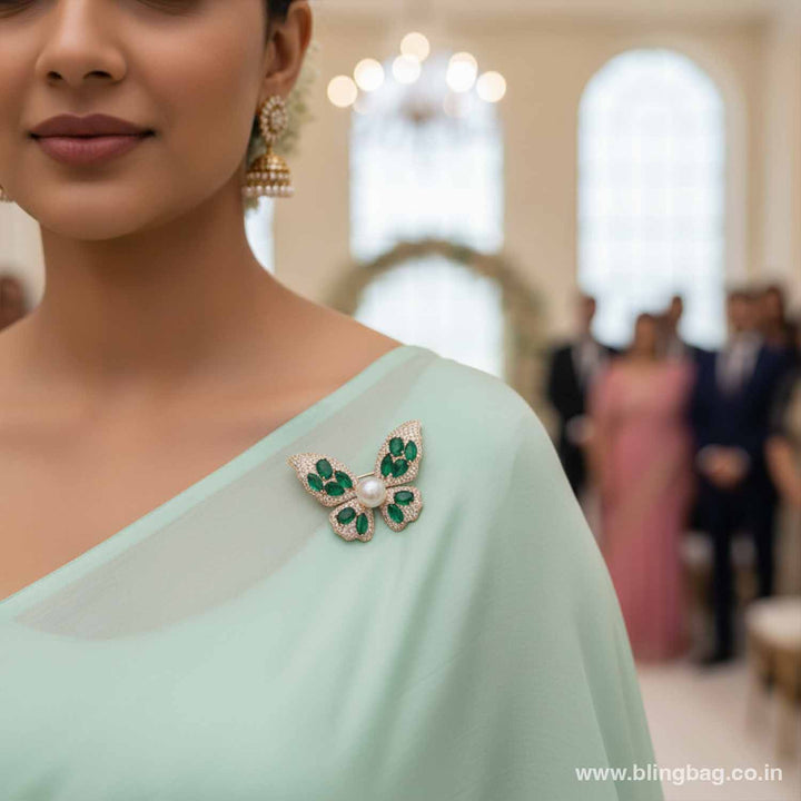 Emerald Rosy Butterfly Brooch