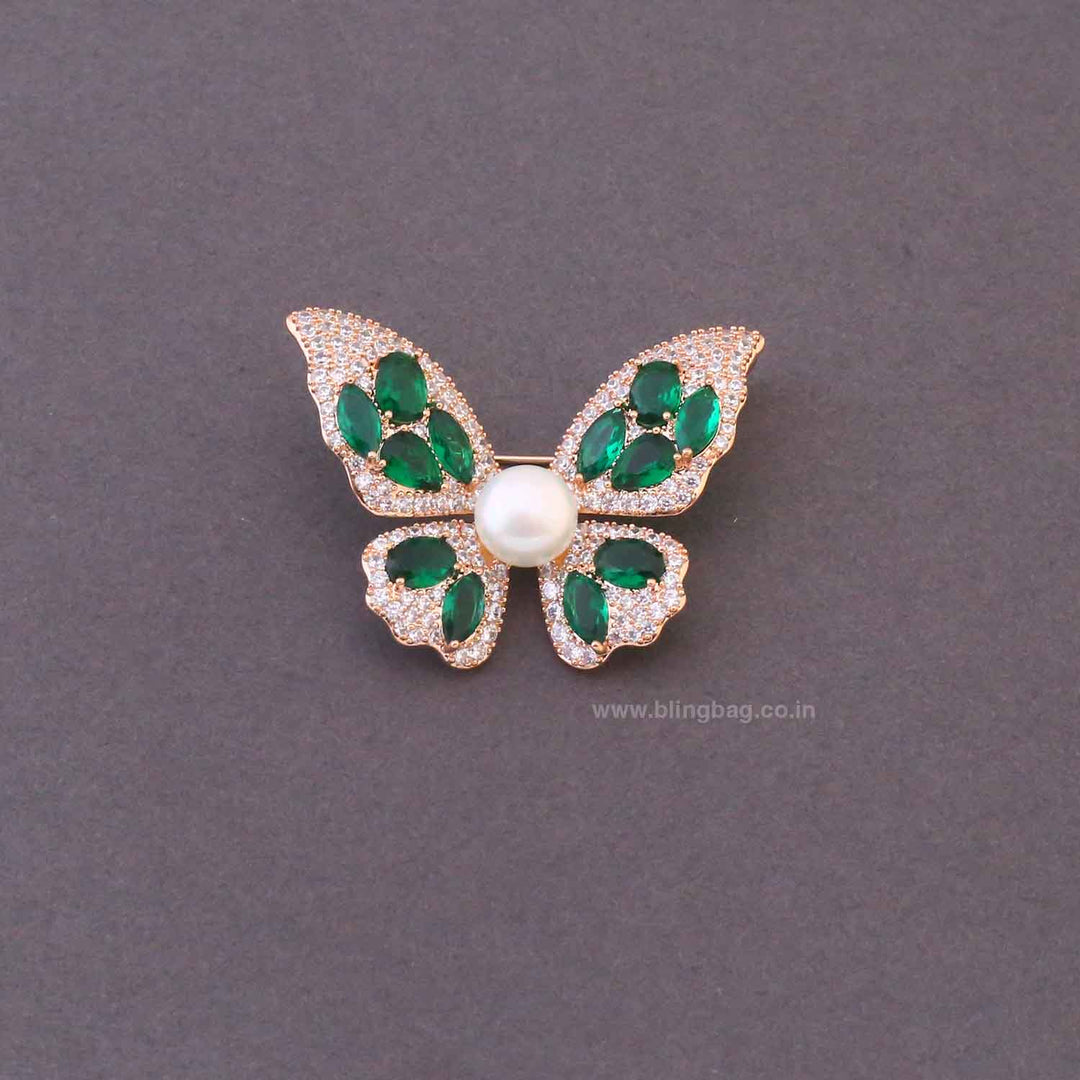 Emerald Rosy Butterfly Brooch