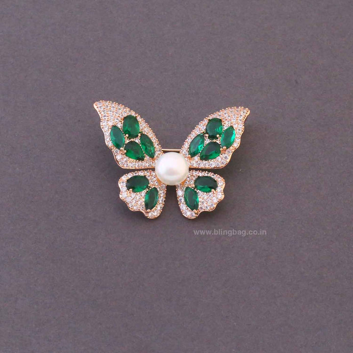 Emerald Rosy Butterfly Brooch