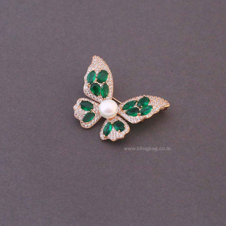 Emerald Rosy Butterfly Brooch