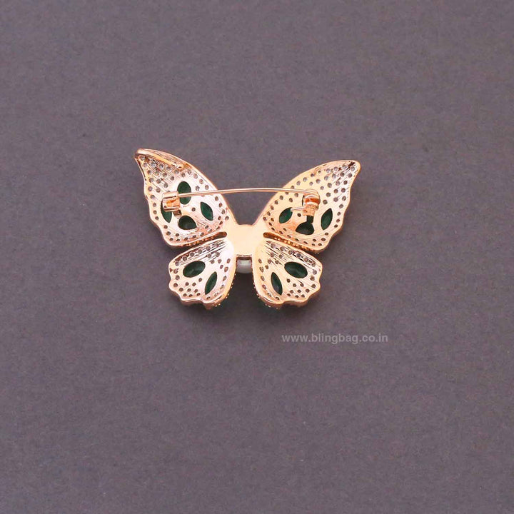 Emerald Rosy Butterfly Brooch