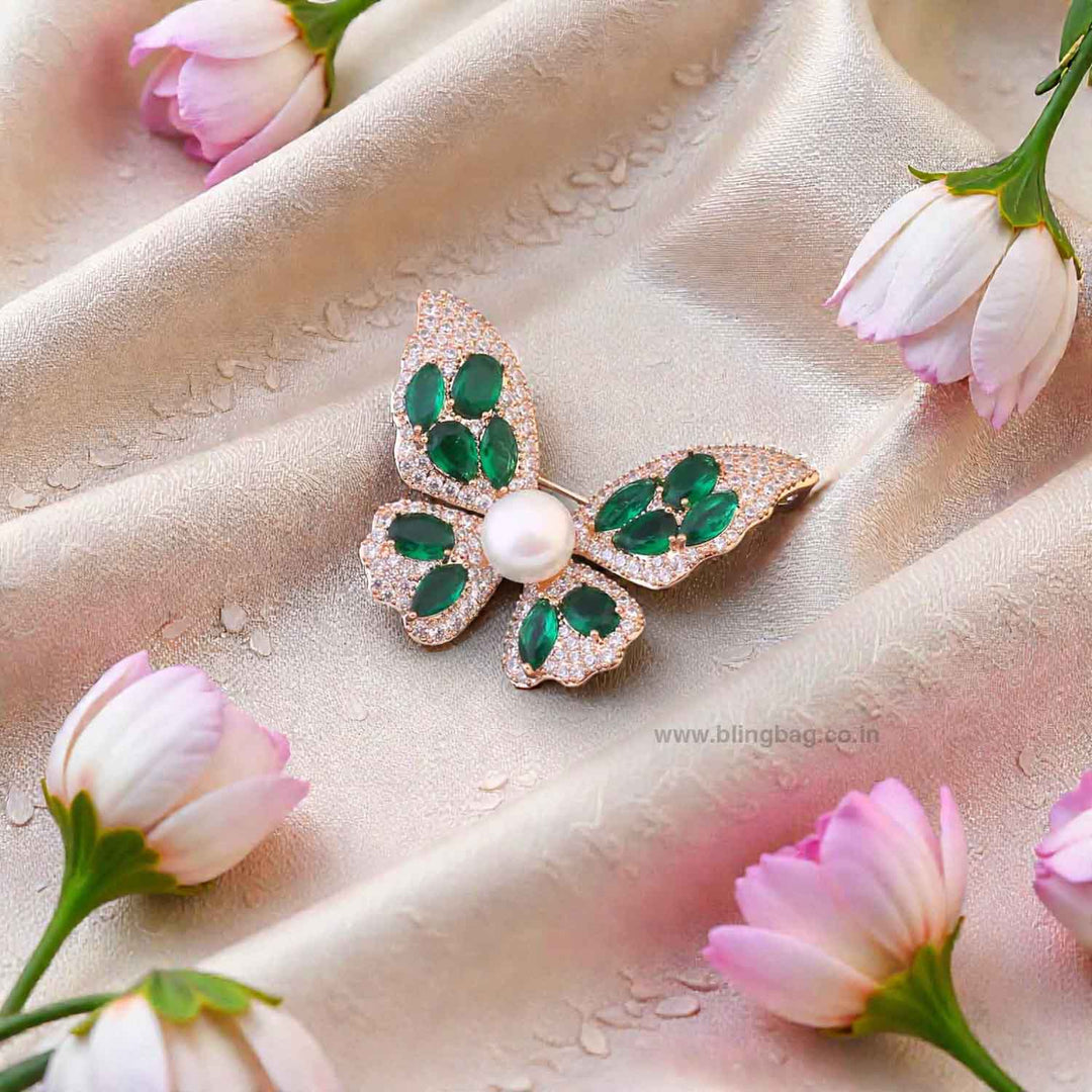 Emerald Rosy Butterfly Brooch