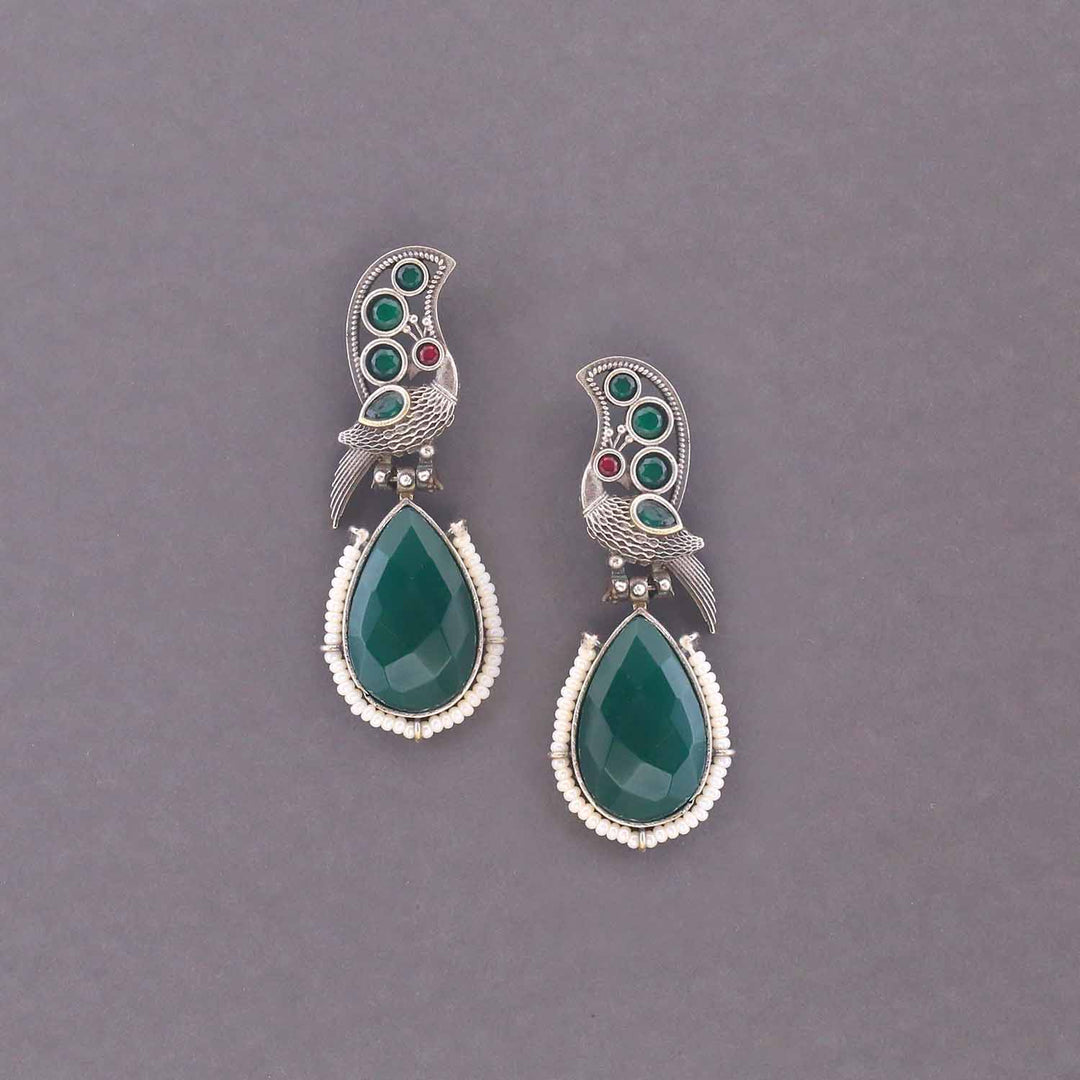 Emerald Rusha Oxidised Danglers