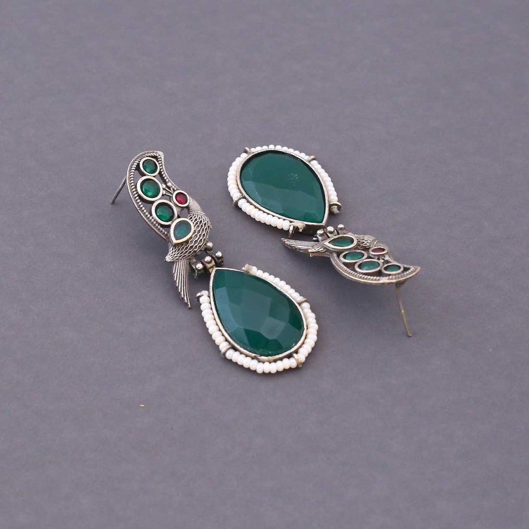 Emerald Rusha Oxidised Danglers