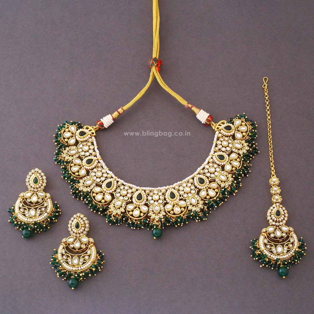 Emerald Ruvika Kundan Jewellery Set - New Arrival
