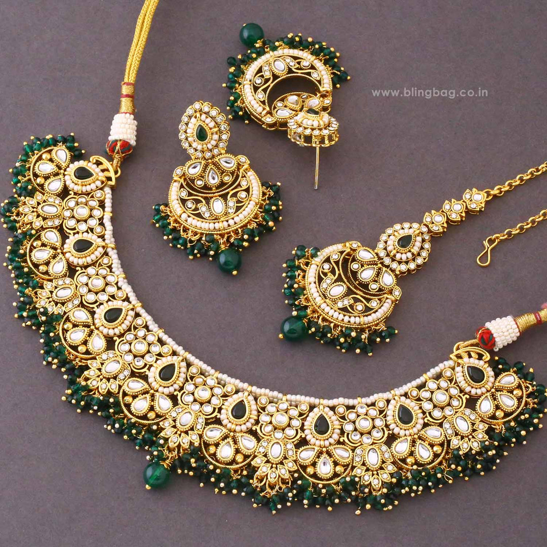 Emerald Ruvika Kundan Jewellery Set - New Arrival