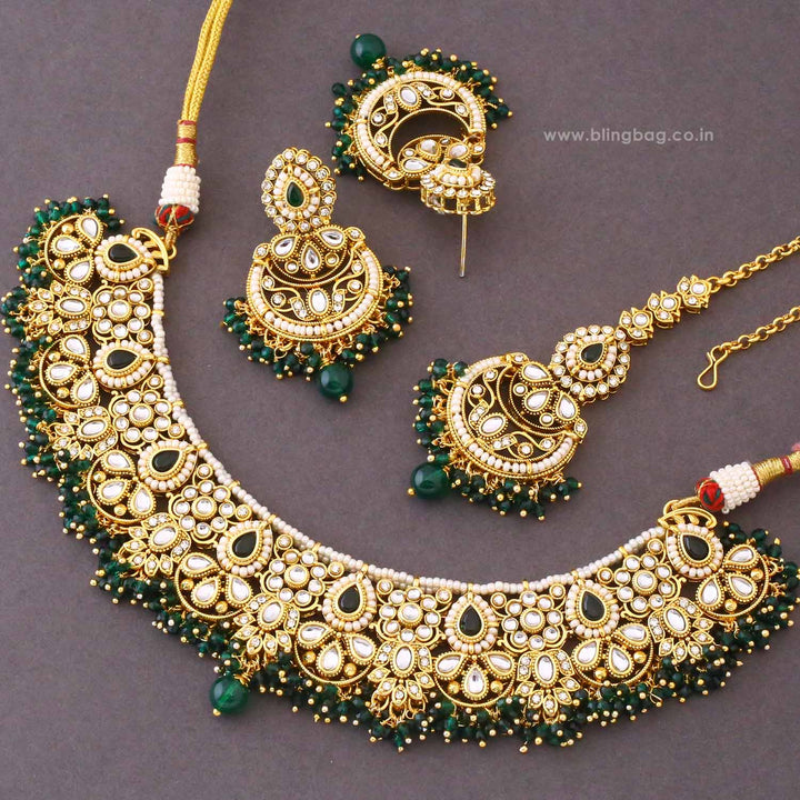 Emerald Ruvika Kundan Jewellery Set - New Arrival