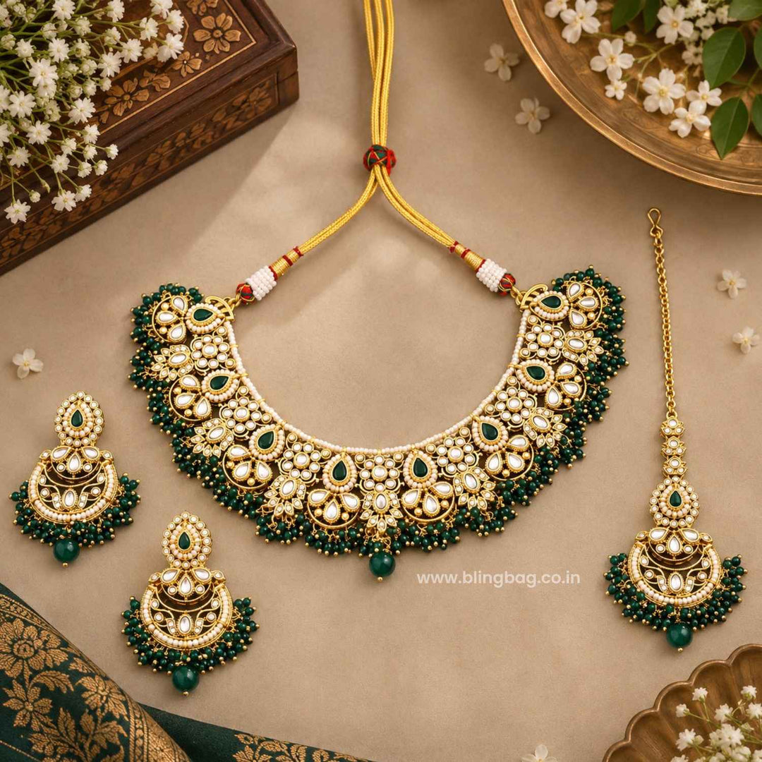 Emerald Ruvika Kundan Jewellery Set - New Arrival