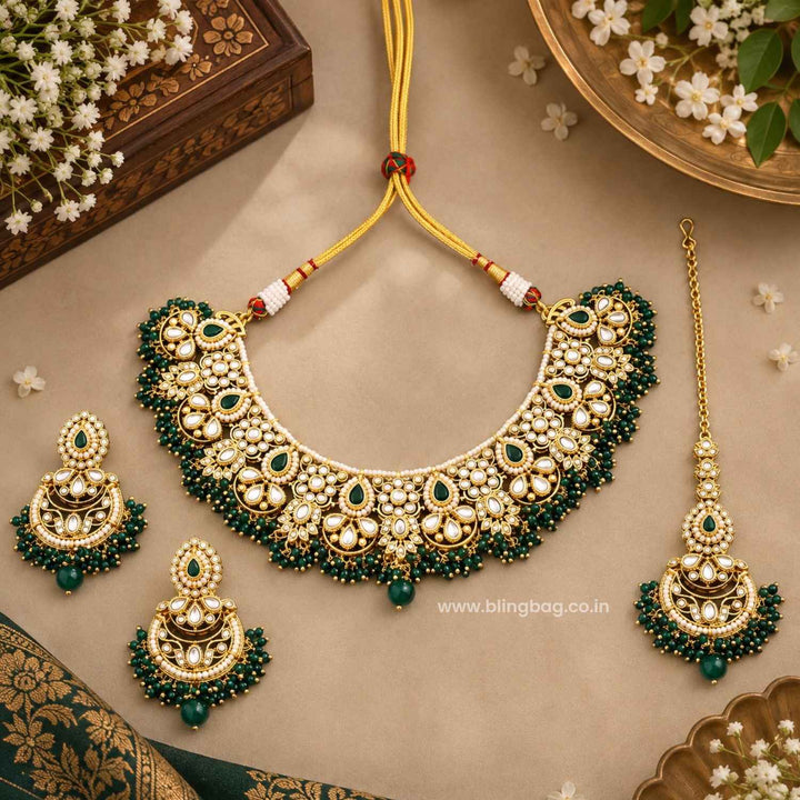 Emerald Ruvika Kundan Jewellery Set - New Arrival