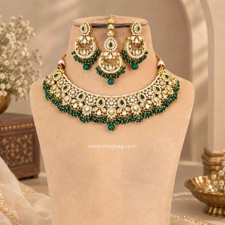 Emerald Ruvika Kundan Jewellery Set - New Arrival