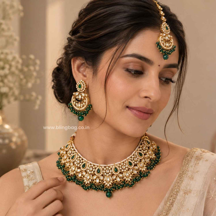 Emerald Ruvika Kundan Jewellery Set - New Arrival