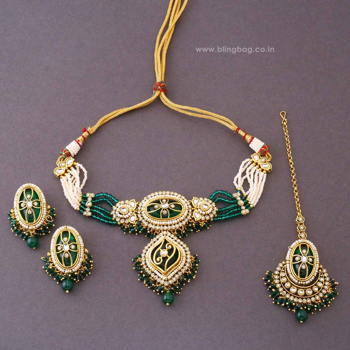 Emerald Saavi Kundan Jewellery Set - New Arrival