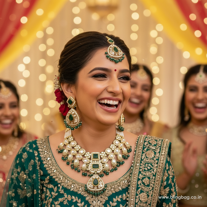 Emerald Sarala Kundan Jewellery Set