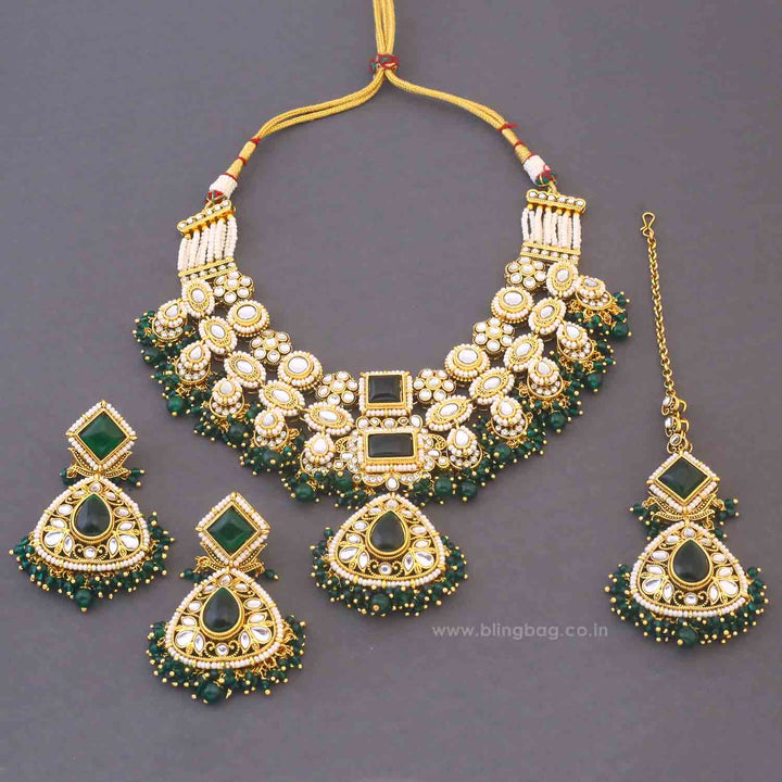 Emerald Sarala Kundan Jewellery Set