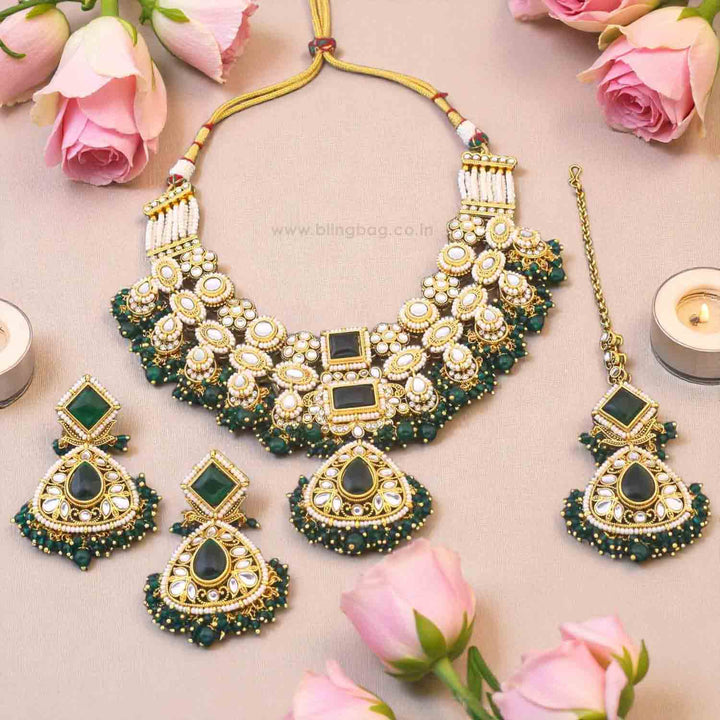Emerald Sarala Kundan Jewellery Set
