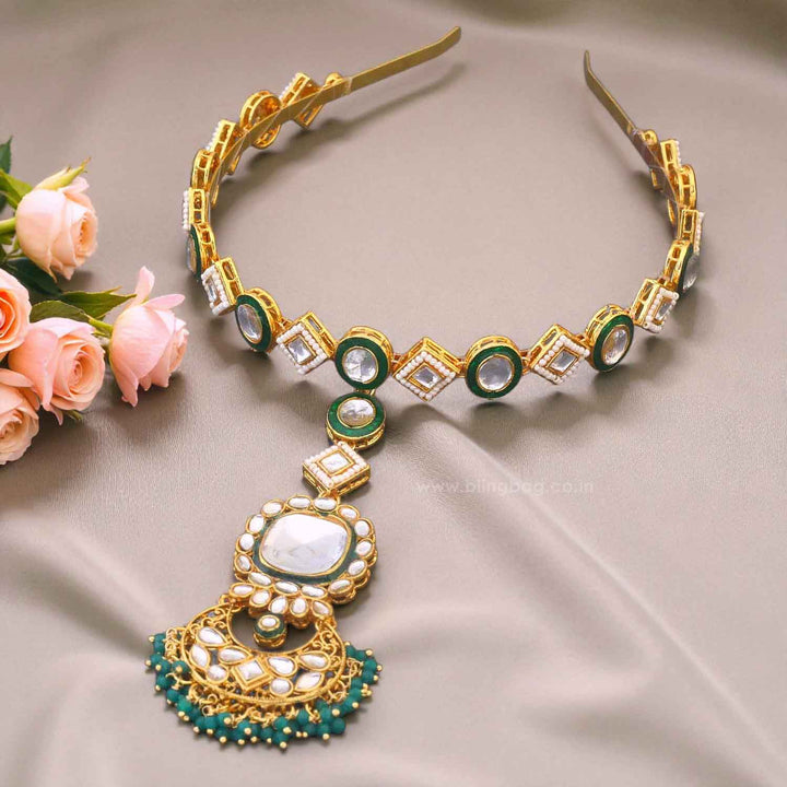 Emerald Sarita Hairband With Tikka