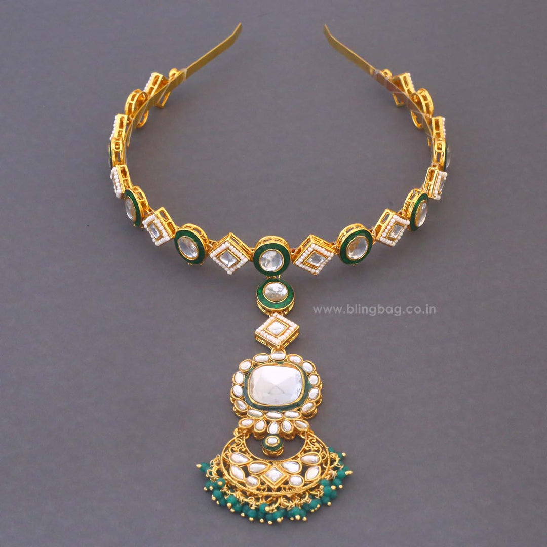 Emerald Sarita Hairband With Tikka